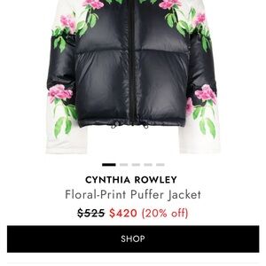Cynthia Rowley Black and White Floral Puffer Jacket